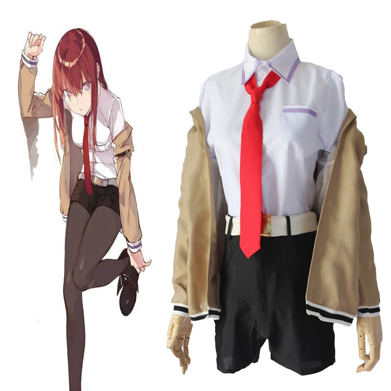 Steins Gate Косплэй костюм Makise Kurisu LabMem No.004 полный комплект униформы Аниме наряд на