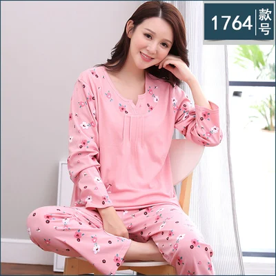 model 8 Xxxl фиолетовая Женская пижама 4XL с длинным рукавом из хлопка размера плюс женская пижама xxxl 4x пижамные комплекты весна-осень - Цвет: model 8