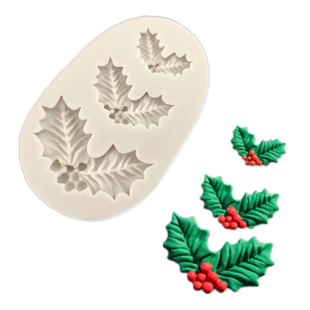 

Christmas Holly Decoration Fondant Cake Silicone Mold Chocolate Candy Molds Cookies Pastry Biscuits Mould DIY Cake Baking Tools