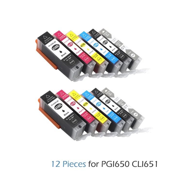 Картридж для принтера Canon Pixma MG6360 MG6460 MG7160 IP7260 iX6860 iP8760 MX726 MX926 PGI650 CLI651 12 шт.|ink cartridge|ink