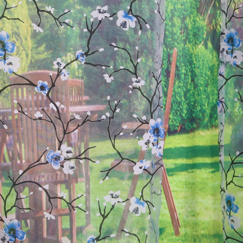 Оконная занавеска с синим цветком сливы для дома гостиной прозрачная вуаль 1