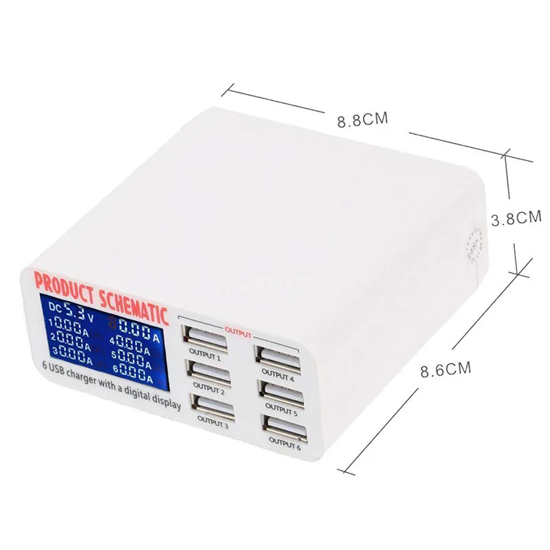 6 портов USB зарядное устройство для путешествий ЖК цифровой дисплей умная