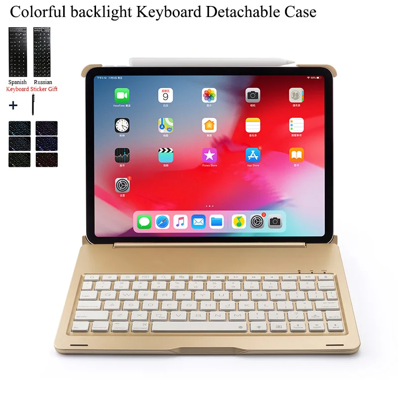 Для iPad Pro 11 ''цветная подсветка Беспроводная Bluetooth клавиатура чехол для iPad Pro 11 дюймов алюминиевый сплав Fundas