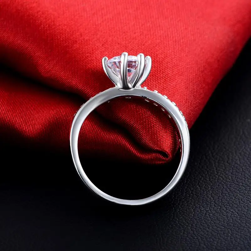 Серебряный цвет AAA CZ Кристалл 6 зубец Bijoux модное свадебное & обручальное кольцо