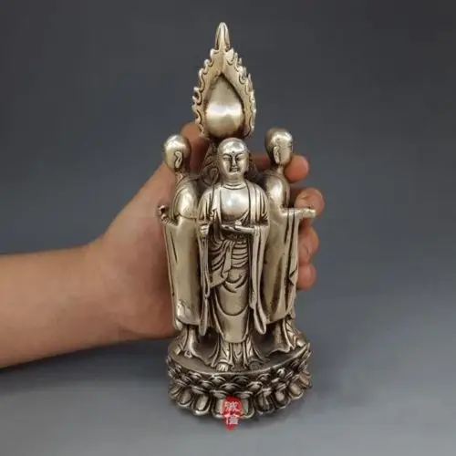 

Китайская серебряная статуя лотоса Тан саньзан кситигарбха боддхисаттва Будды