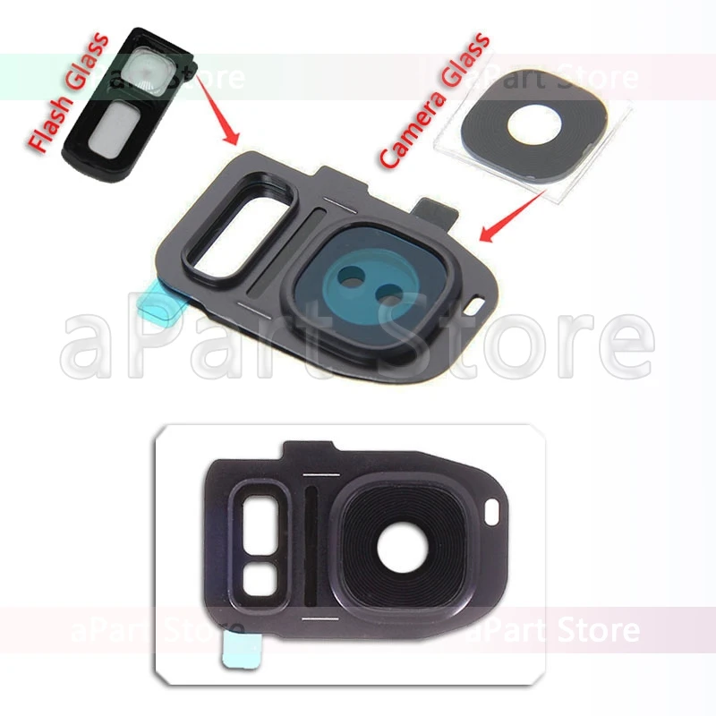 Camera Glass for Samsung Galaxy S7 Edge G9300 G9350 Back Rear Lens Ring Cover with Sticker Flash Replacement |
