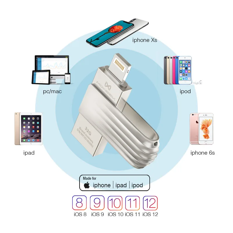 Moweek USB флеш накопитель для iphone Xs Max X 8 7 6 ipad карта памяти 16 ГБ 32 64 Гб 128 256 usb 2 0 Флешка