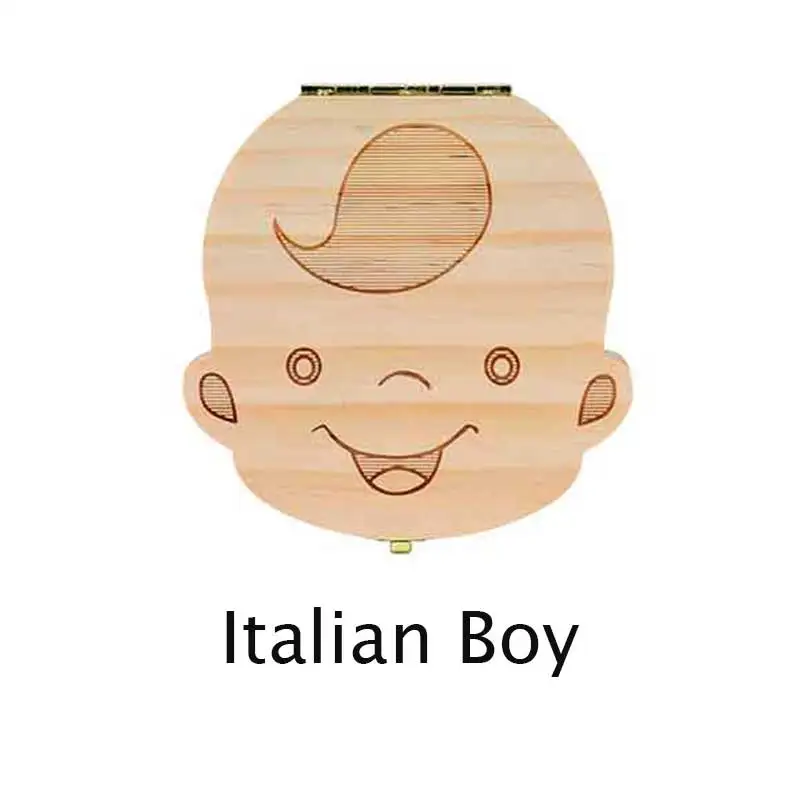 Italy boy Детская коробка для зуба, португальский, турецкий, итальянский, греческий, английский, испанское дерево, коробка для хранения для ребенка, органайзер для детских зубов - Цвет: Italy boy