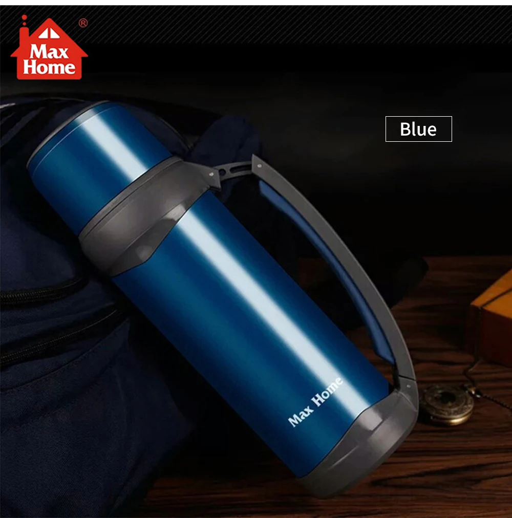MAX HOME 1050 мл дорожная походная вакуумная колба походный, нержавеющая сталь термос бутылка с регулируемой ручкой и одной чистой щеткой