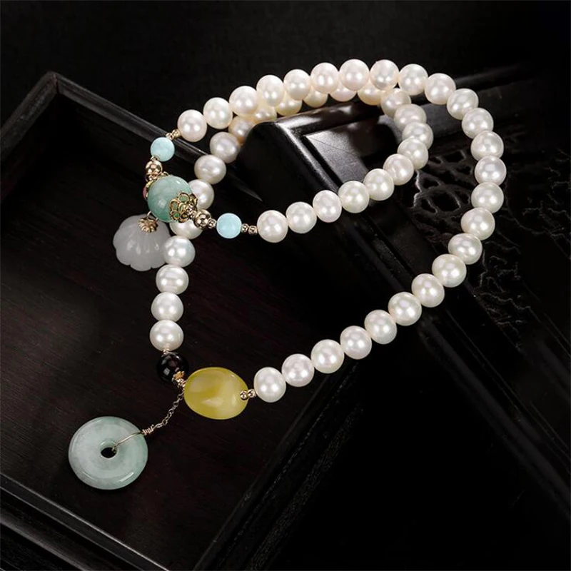 Женский жесткий браслет с натуральным изумрудом жемчугом и нефритом бусина 14 К
