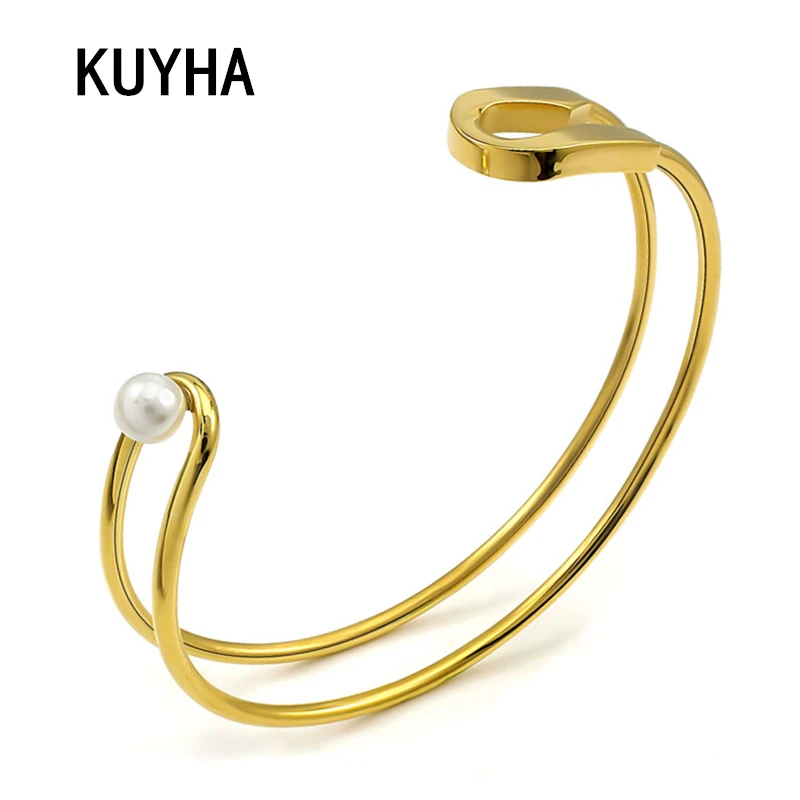 Полые женские и мужские ювелирные изделия Модный золотой/серебристый браслет