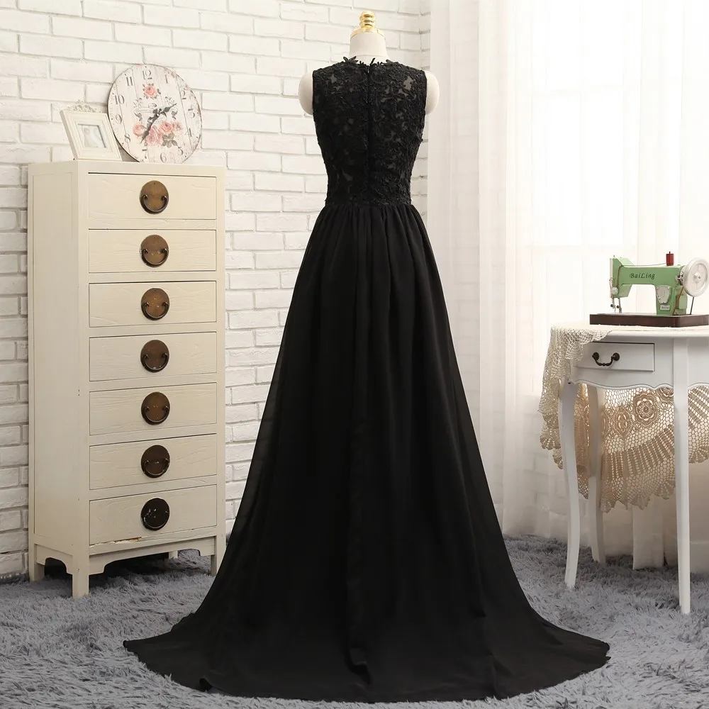 Новинка прозрачные платья для выпускного ТРАПЕЦИЕВИДНОЕ Черное женское