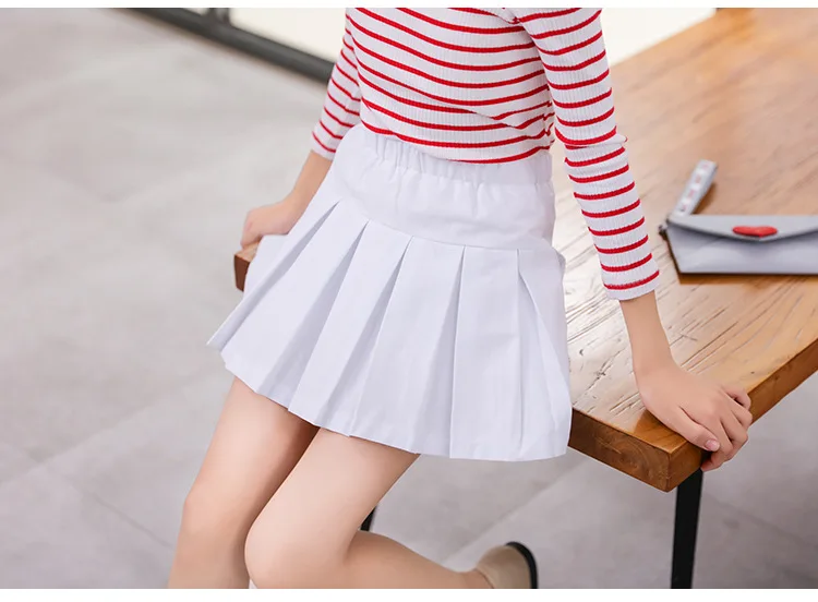Big Girls' Red and White Cotton Pleated Skirt for School, Ages 4-14, Perfect for Summer and Autumn image 3