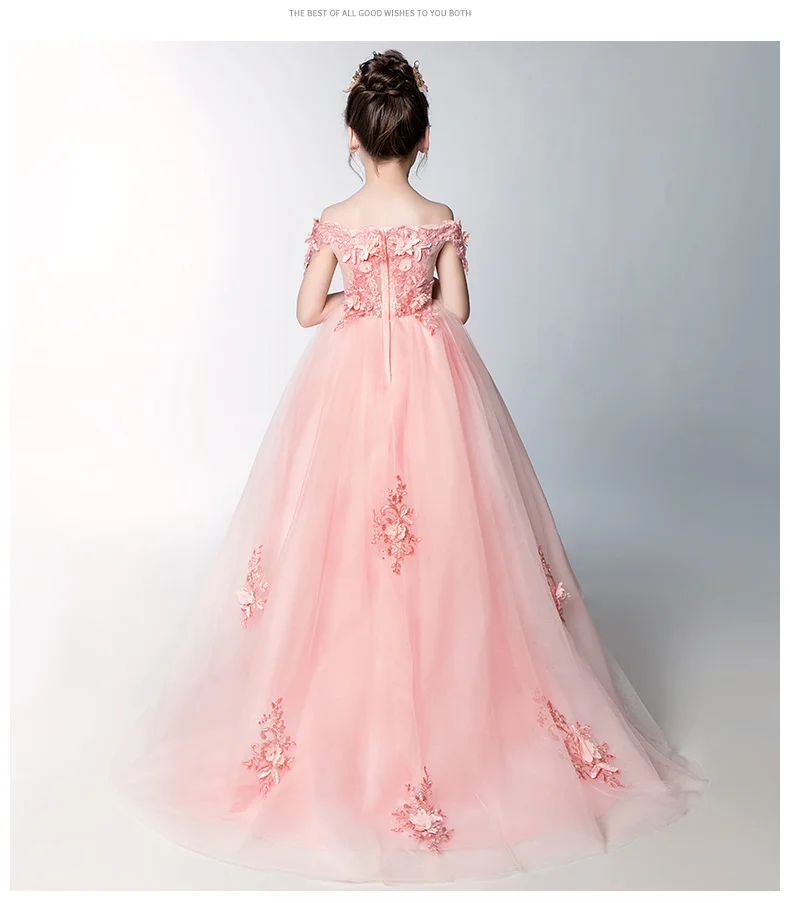 He's Bride Flower Girl Dresses for Wedding The Children's Princess Pink Lace Luxury Sweep Train Party First Communion | Свадьбы и