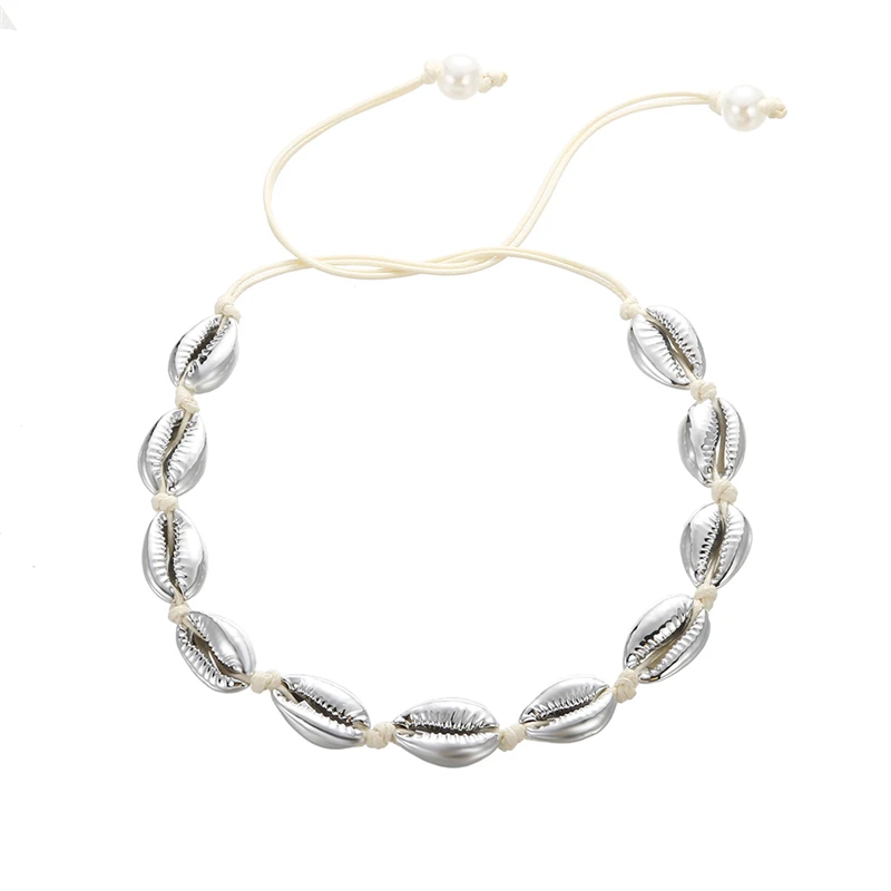 Sliver Conch White shshd Новая мода черная и белая веревка цепь ожерелье раковина лето натуральная ракушка чокер золото серебро колье женский воротник ожерелье ювелирные Богемия изделия Аксессуары Друзья Подарок Прямая поставка - Окраска металла: Sliver Conch White