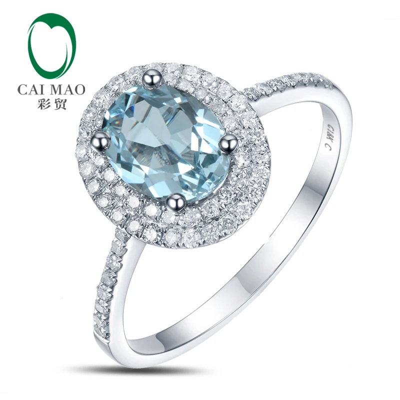 1.02ct Natural Blue Aquamarine 14k White Gold Natural Diamond Engagement Ring Jewelry