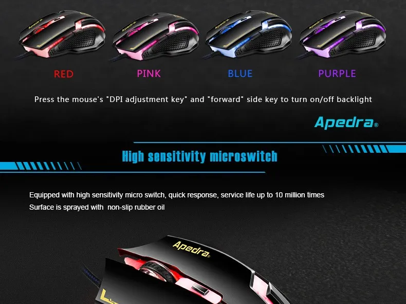 Apedra Bloody A9 Raton Souris игровая оптическая светодиодная Usb 7 Botones Souris Gaming Sans Fil для ноутбука ПК ноутбука Raton Gamer