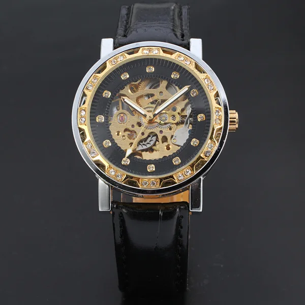 WINNER Роскошные мужские часы брендовые полые золотые бриллиантовые