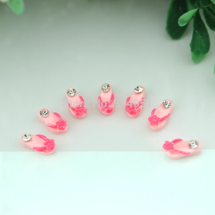 Мини шлепанцы 100 шт./лот из смолы с плоской задней поверхностью со стразами для