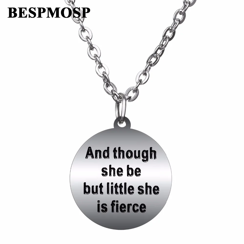 

Bespmosp 12PC/SET And Though She Be But Little She Is Fierce Pendant Trendy Charm Chain Necklace Jewelry Stainless Steel Hot