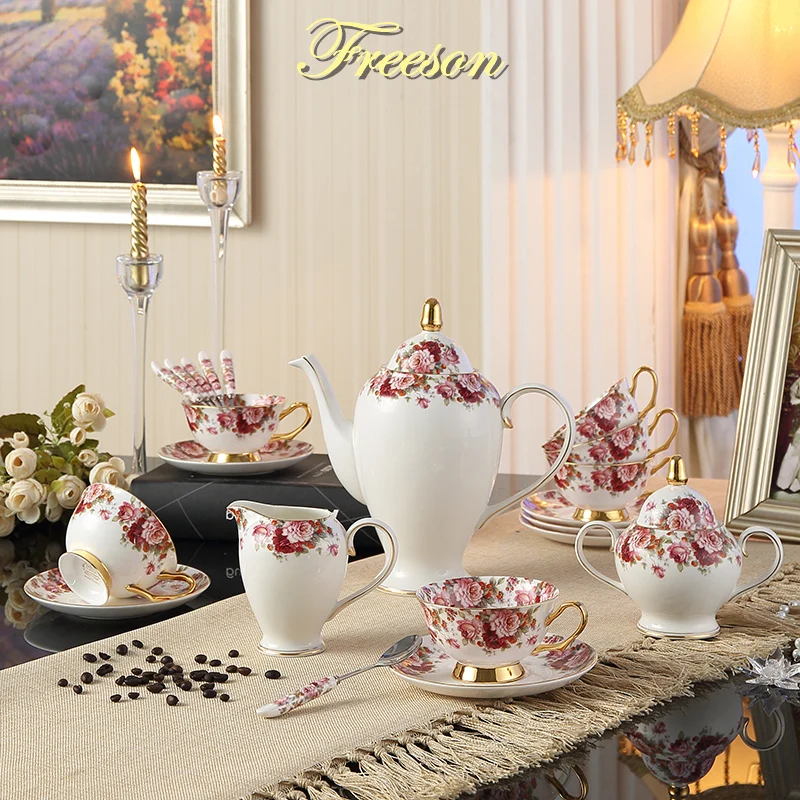Пасторальный цветочный чайный набор из костяного фарфора фарфоровый кофейный
