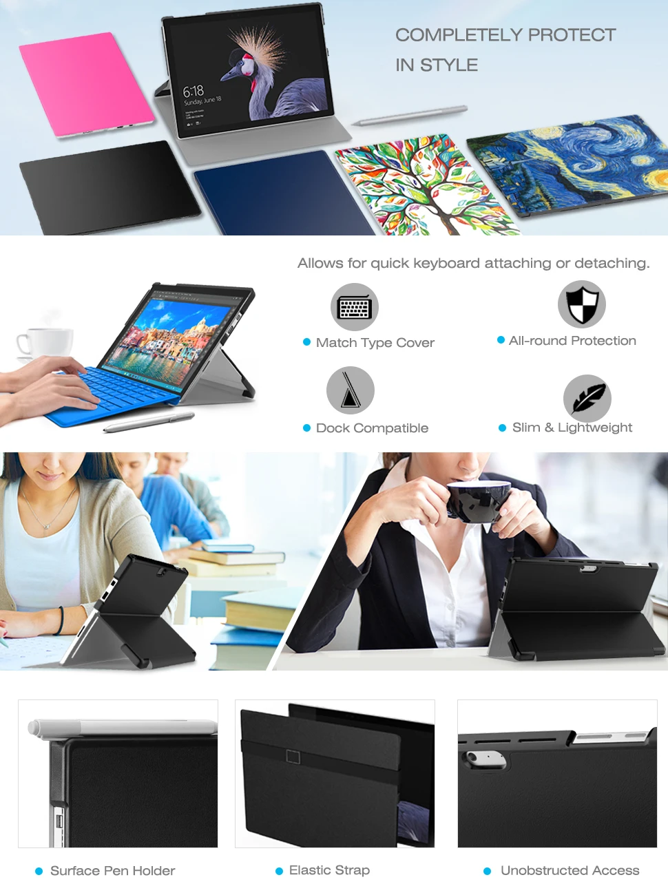 Чехол MoKo для microsoft Surface Pro 6, умный тонкий корпус, легкий Чехол-подставка для Surface Pro(Pro 5)/Pro LTE