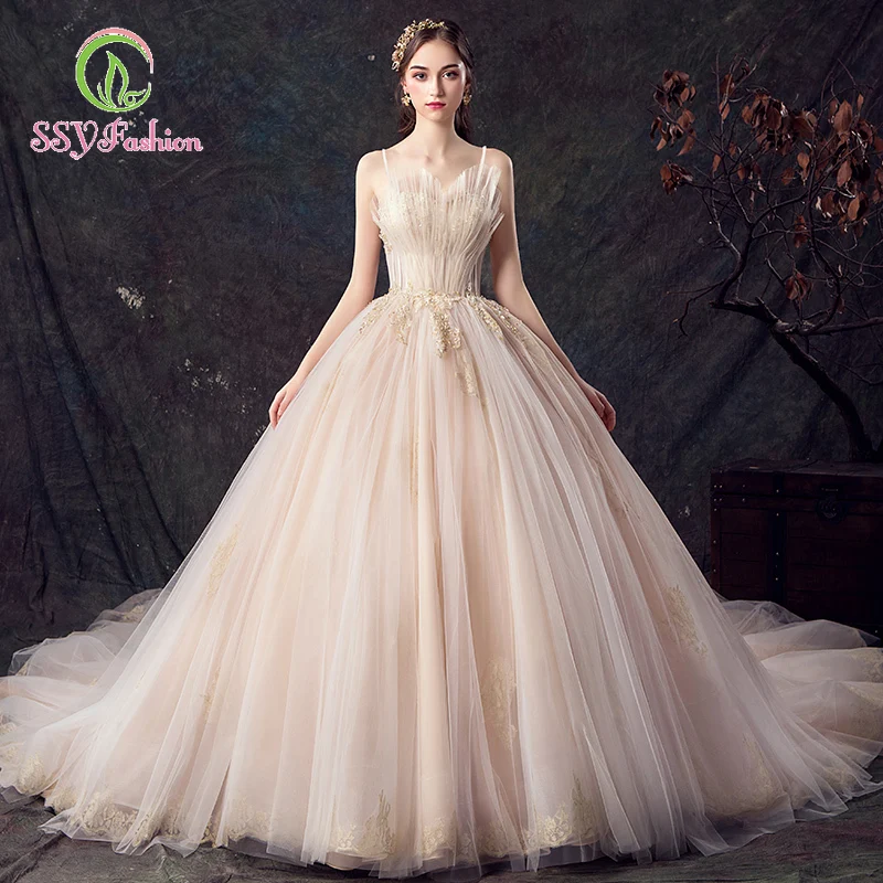 Женское свадебное платье SSYfashion со съемным ремешком без рукавов шнуровкой длиной