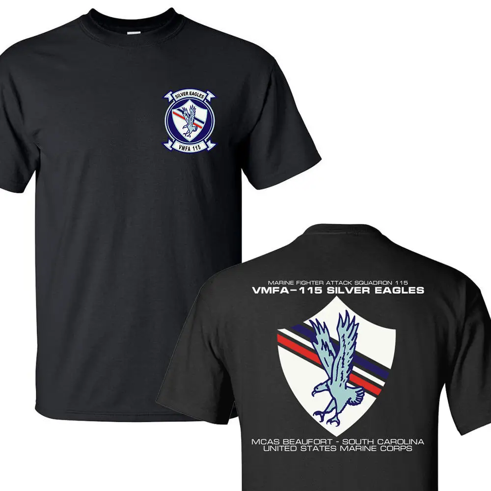 

2019 New 100% Cotton T-Shirts Men VMFA-115 SILVER EAGLES US MARINE F/A-18 HORNET SQUADRON BLACK T-SHIRTS S-3XL Casual Tee Shirts