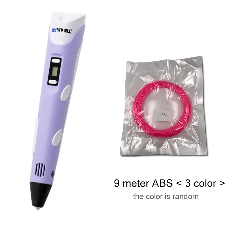 Purple Myriwell 3D Ручка 1,75 мм ABS/PLA DIY 3D ручка для печати светодиодный экран 3D Ручка для рисования 100 м нити креативная игрушка подарок для детей дизайн - Цвет: Purple