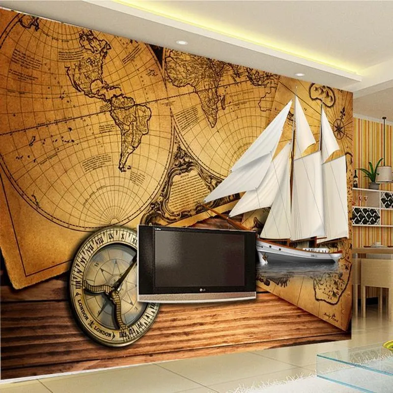 beibehang Custom wallpaper 3d photo mural world map nautical sailing TV background wall living room bedroom murals | Обустройство