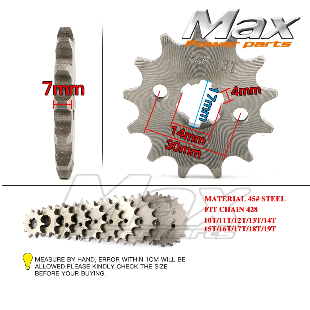 

Передняя Звездочка 428-10T 11T 12T 13T 14T 15T 16T 17T 18T 19T 17 мм Мотоцикл ATV внедорожный велосипед