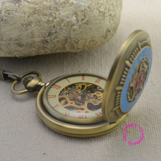 Механические скелетные стальные мужские бронзовые карманные часы винтажные