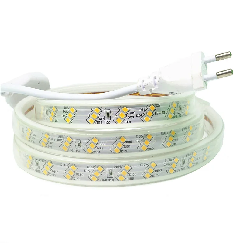 Новый водонепроницаемый IP67 SMD 2835 Светодиодная лента 220 v 230 Tamp веревка Свет 1 m 50