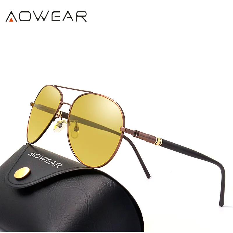 Солнцезащитные очки AOWEAR для мужчин и женщин авиаторы с поляризацией ночное