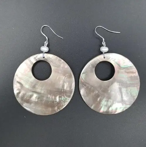 Wholesale Free Shipping &gt&gtWholesale Natural Black Southsea Shell Circle Swing Earrings &amp White Pearl Sweet Water Beads | Украшения и