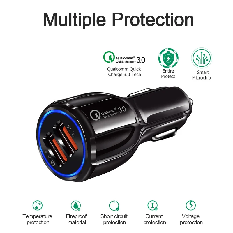 Автомобильное зарядное устройство Quick QC3.0 с двумя usb портами для быстрой зарядки