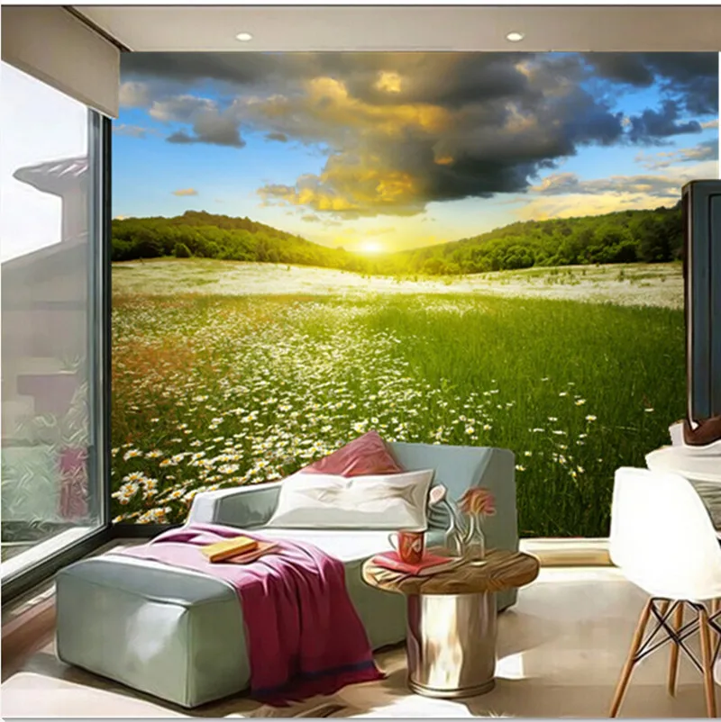 3D фрески на заказ Подсолнухи И пастбища пейзаж природные обои для гостиной