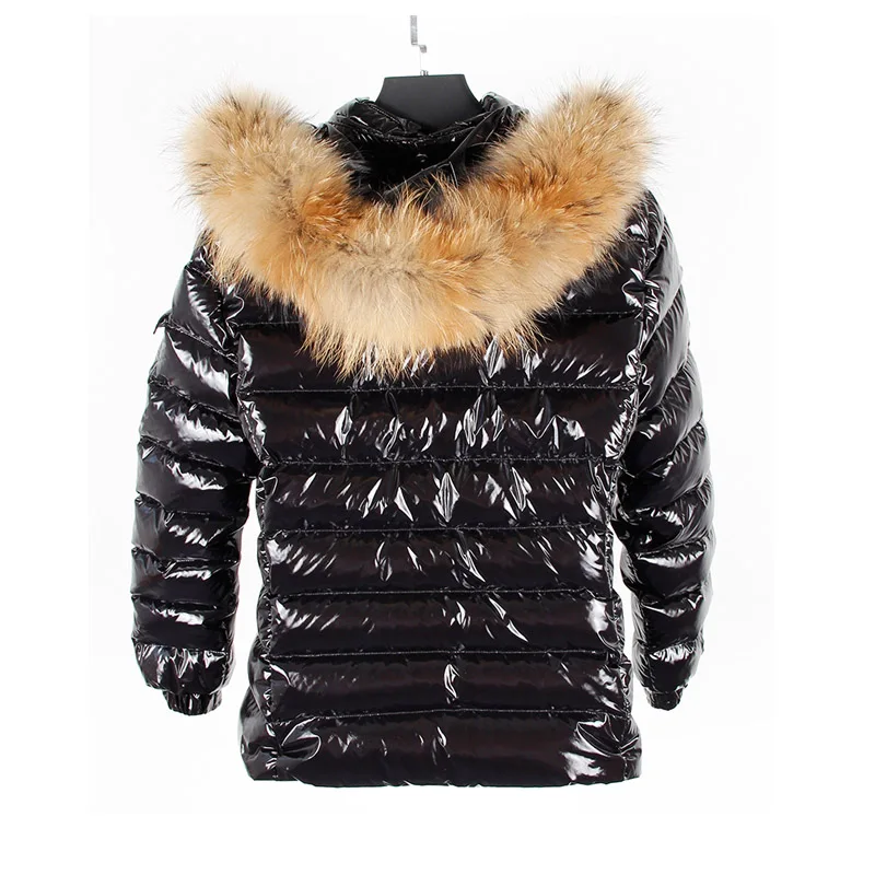 New 2018 Autumn Winter Duck Down Coat Natural Raccoon Fur Collar Hooded Jacket Black Shine Solid Overcoat Parkas Streetwear | Женская