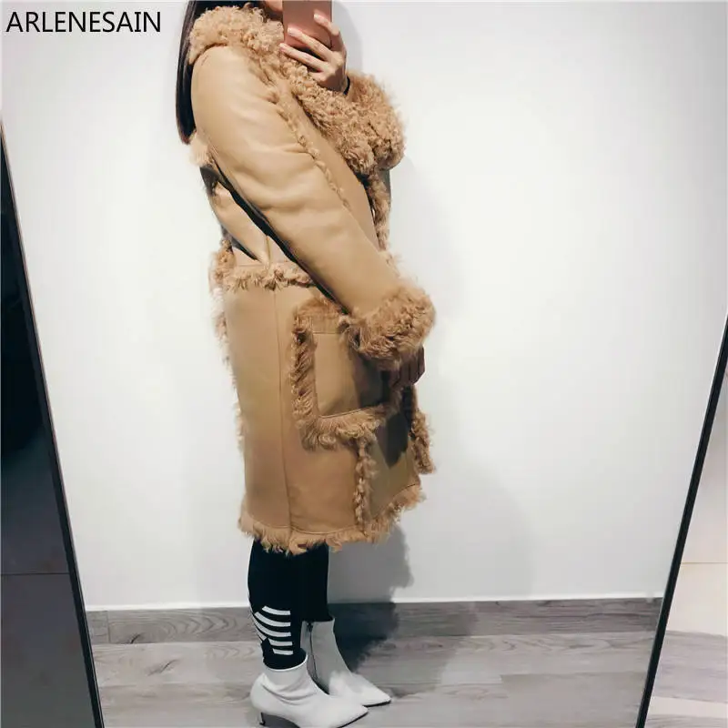 Женское замшевое пальто Arlenesain из натуральной овечьей кожи на заказ 2019|Шубы и