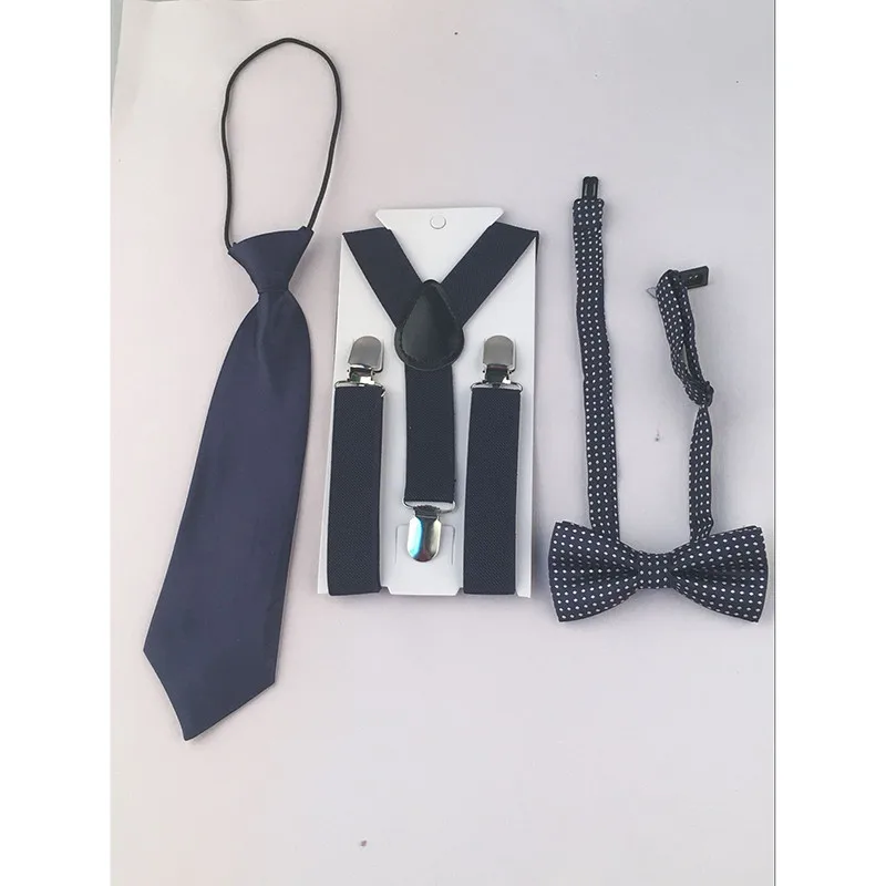 Navy Blue with Dots Комплект из 3 предметов для маленьких мальчиков и девочек, новые эластичные регулируемые подтяжки на y-образной застежке, Детский комплект с галстуком-бабочкой и подтяжками, HHtr0007 - Цвет: Navy Blue with Dots