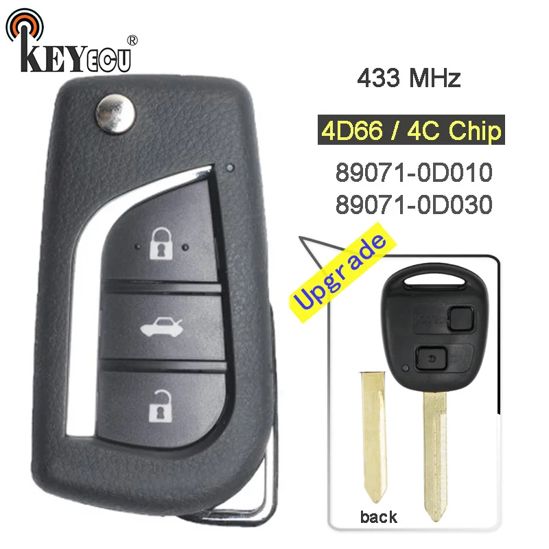 KEYECU 433 МГц 4D66/ 4C Чип P/N: 89071 0D010/ 0D030 Модернизированный складной 2 кнопочный пульт