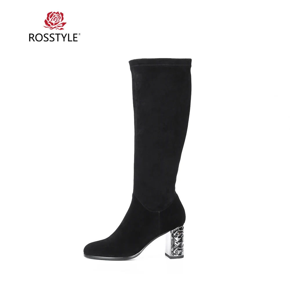 Женские замшевые сапоги ROSSTYLE простые однотонные Классические Теплые до колена