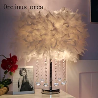 crystal feather desk lamp bedroom bedside lamp decoration wedding warm small table lamp postage free