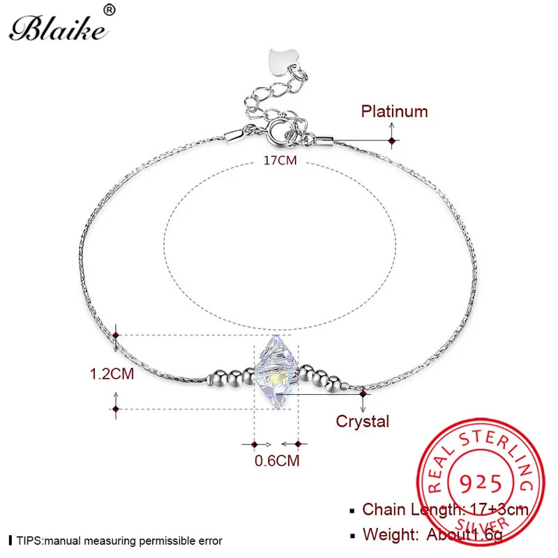 Женский браслет из стерлингового серебра 925 пробы Blaike 100% цельный геометрия