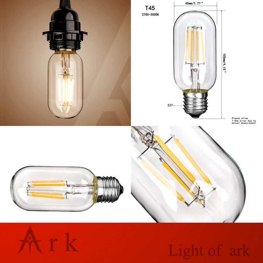 Винтасветодиодный Светодиодная лампа накаливания Эдисона E27 2 Вт 4 COB T45 220 240 В|lamp