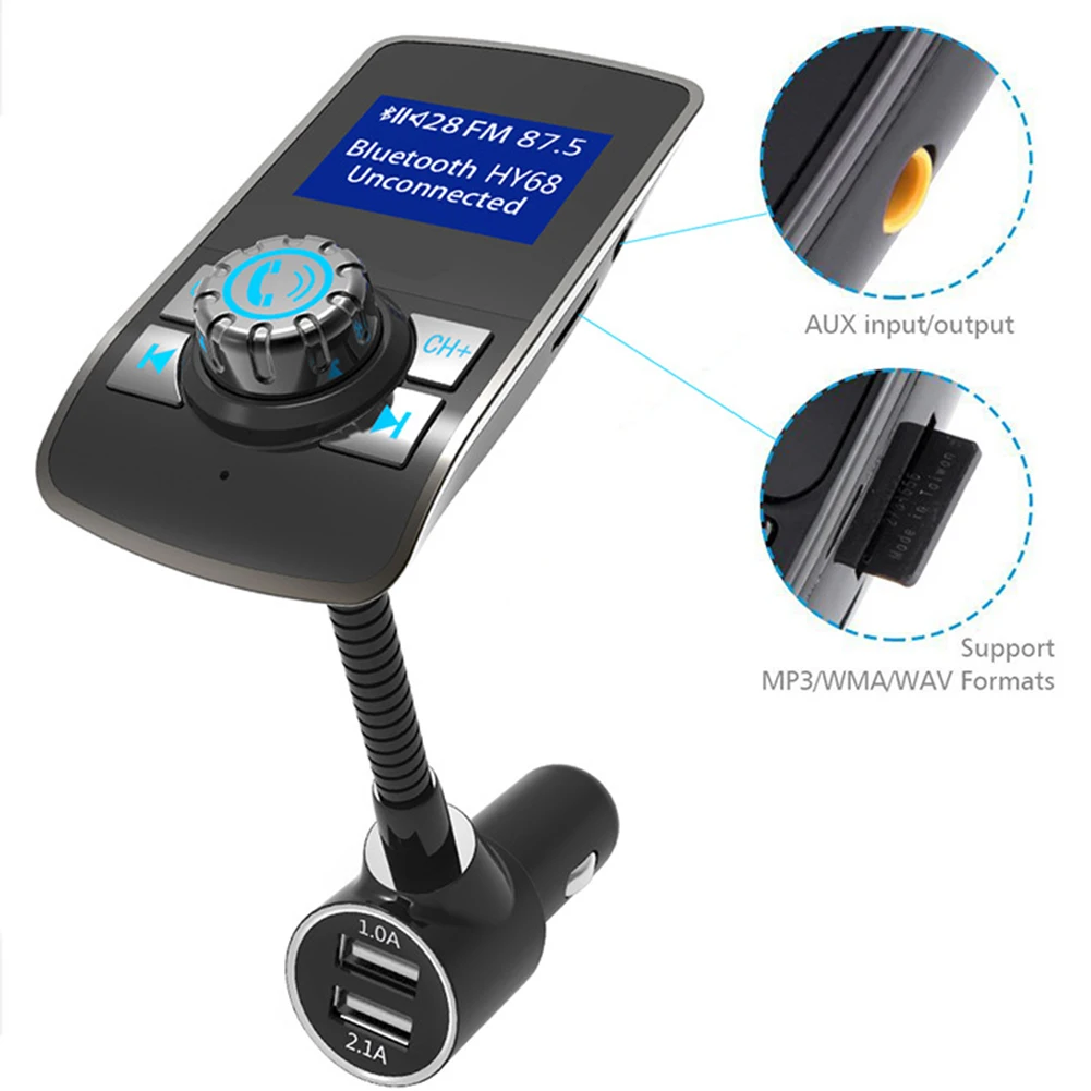 FM Transmitter LCD Display Wireless Car MP3 Player Dual USB TF Card Slot Bluetooth Modulator Power Off Switch | Автомобили и