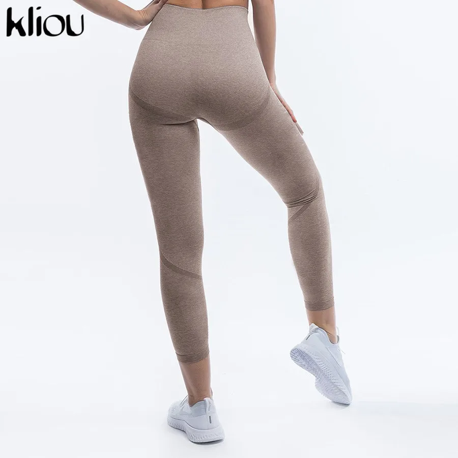 Kliou Новые женские модные длинные облегающие эластичные однотонные спортивные леггинсы штаны с полосками на высокой талии