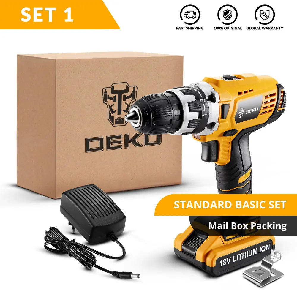 SET1 DEKO GCD18DU2 18 в Аккумуляторная дрель электрическая отвертка литий-ионный мини-драйвер с переменной скоростью 15+ 1(максимальный крутящий момент) настройки - Цвет: SET1
