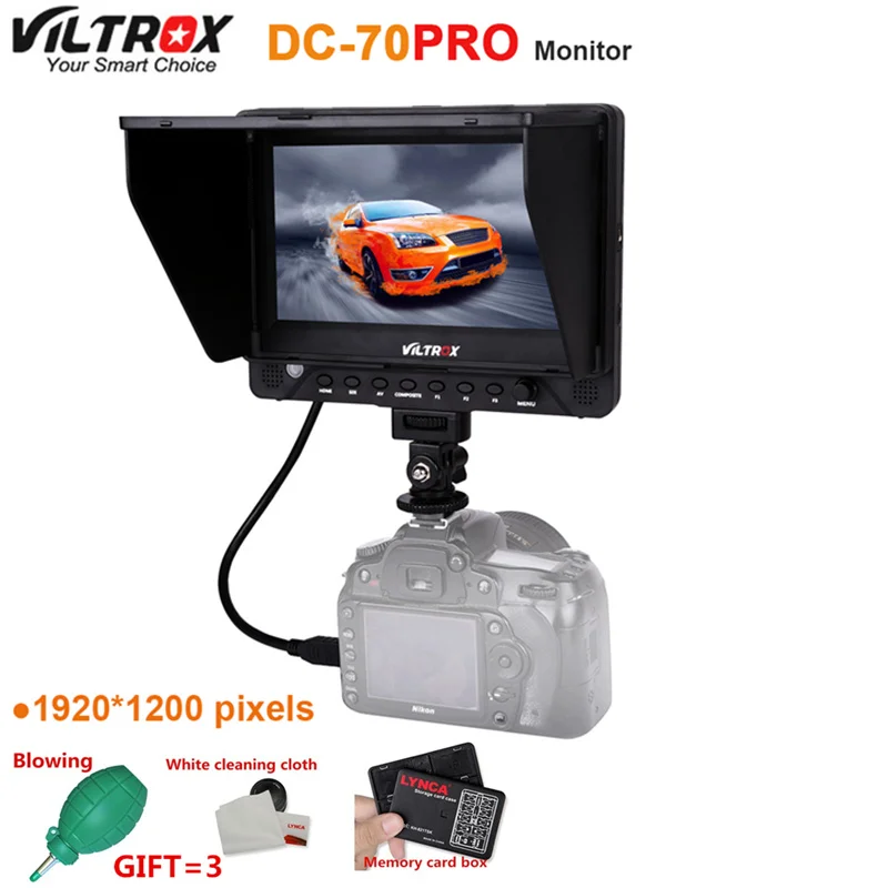 

Видеомонитор для камеры Viltrox DC-70PRO 4K 7 ''IPS HD SDI/HDMI/AV 1920x1200 пикселей для Canon Nikon Sony DSLR BMPCC