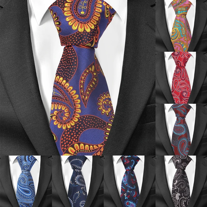 

Fashion 8 cm Width Men Ties Business Paisley Necktie Gravatas Wedding Groom Neck Tie Cravat Polyester Jacquard Necktie For Gifts